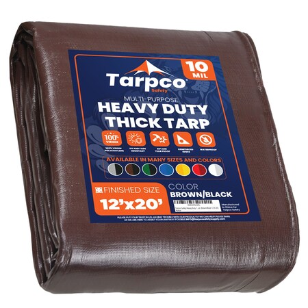 Tarpco Safety Heavy Duty Tarp, 20 ft L x 0.5 mm H x 12 ft W, 10 Mil, Brown/Black, Polyethylene TS-152-12X20